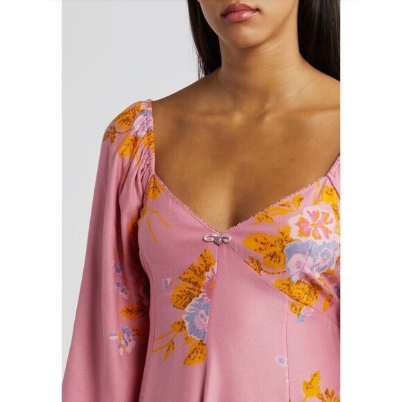 B23 FREE PEOPLE Francesca Mini Dress Floral Dawn Rose Combo SMALL NWT Sweetheart - Picture 3 of 11